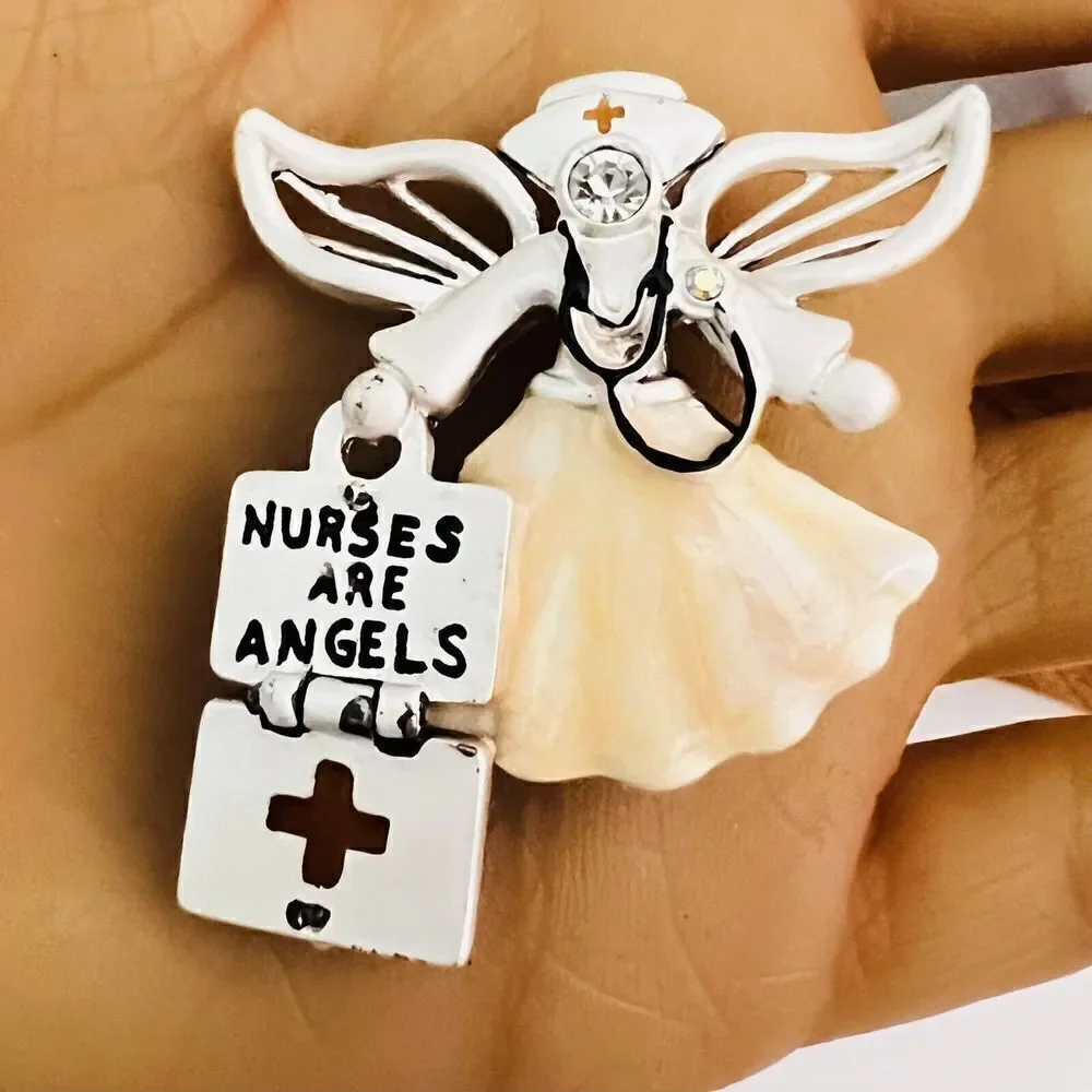 Vintage Kenneth Cole KC Enamel Brooch Nurses Are Angels Hospital Health 1331